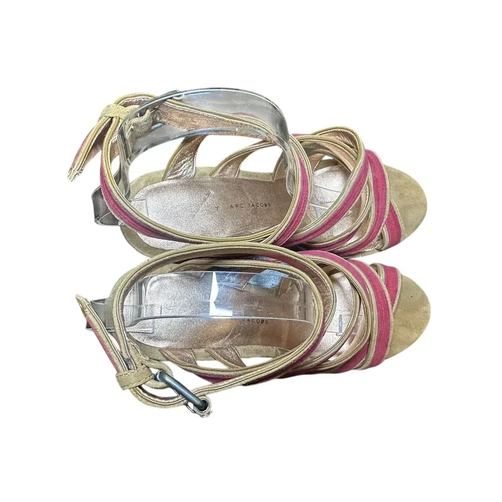 *RARE* Marc by Marc Jacobs Wedge Platform Pink Red Strappy‎ Sandals Heels 8